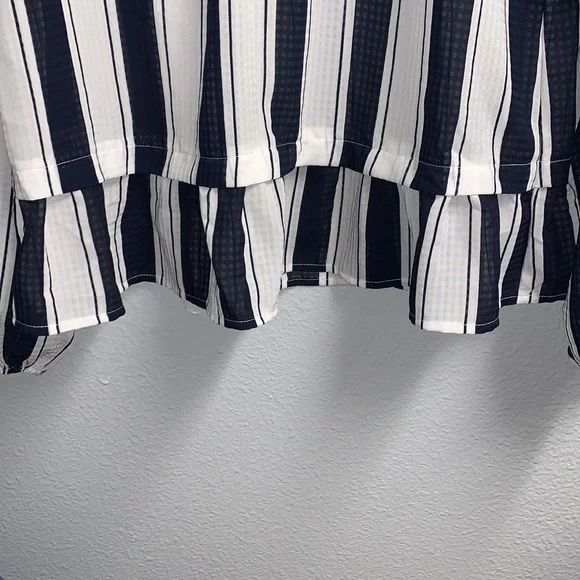 Navy Blue Striped Blouse Sz S - Picture 3 of 7